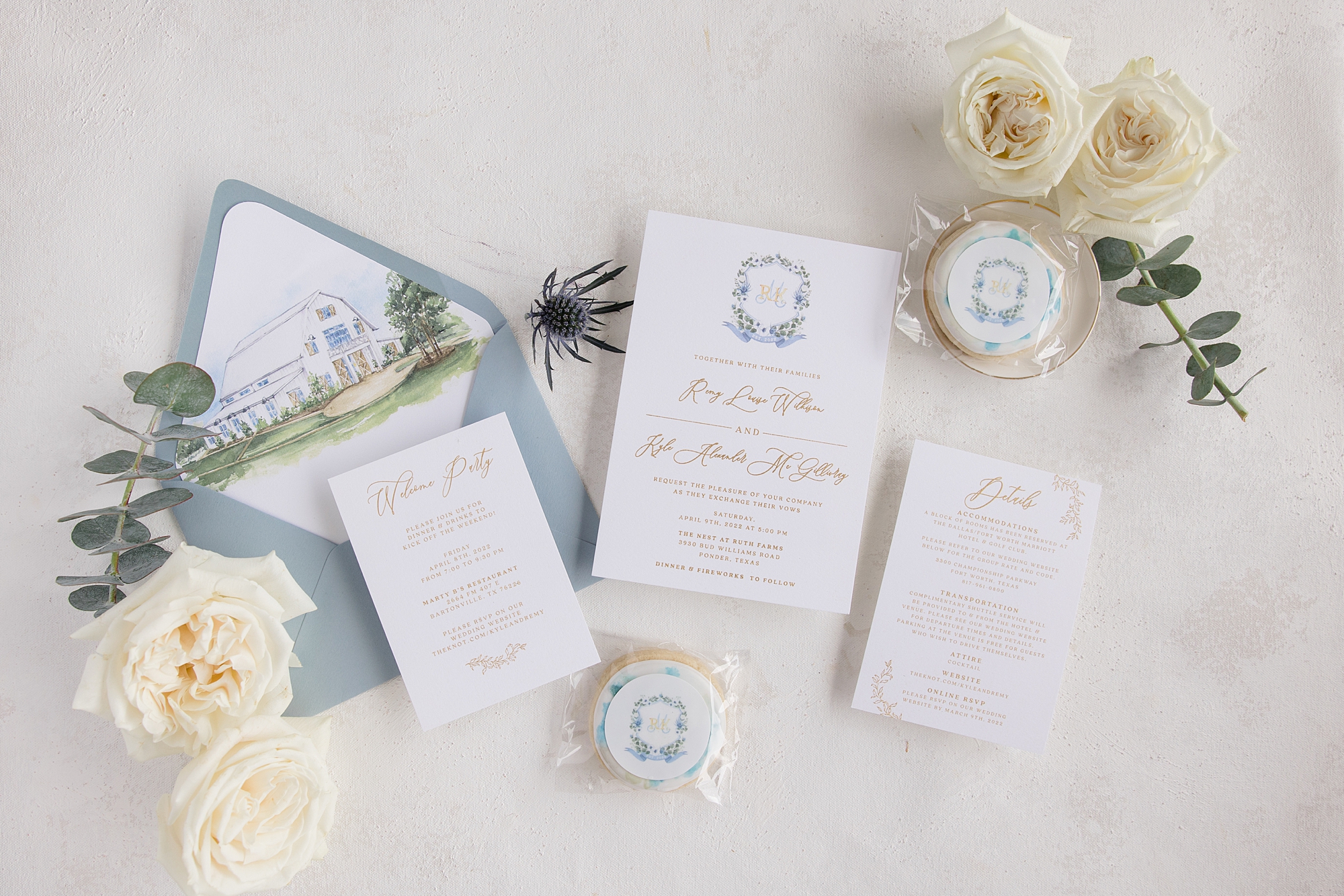 elegant invitation suite for spring wedding at the Nest at Ruth Farms