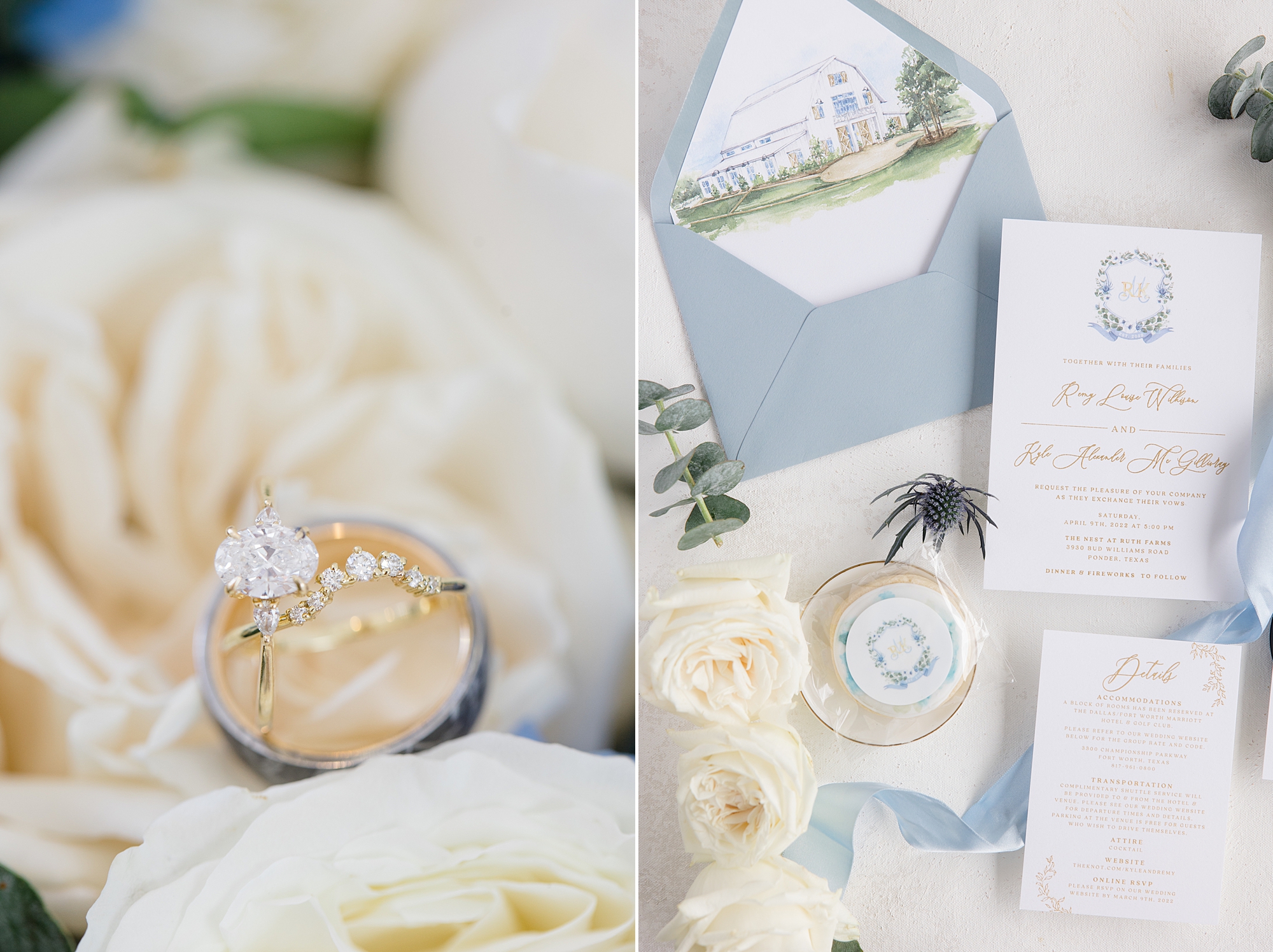 bride's jewelry and invitation suite in blue envelope 