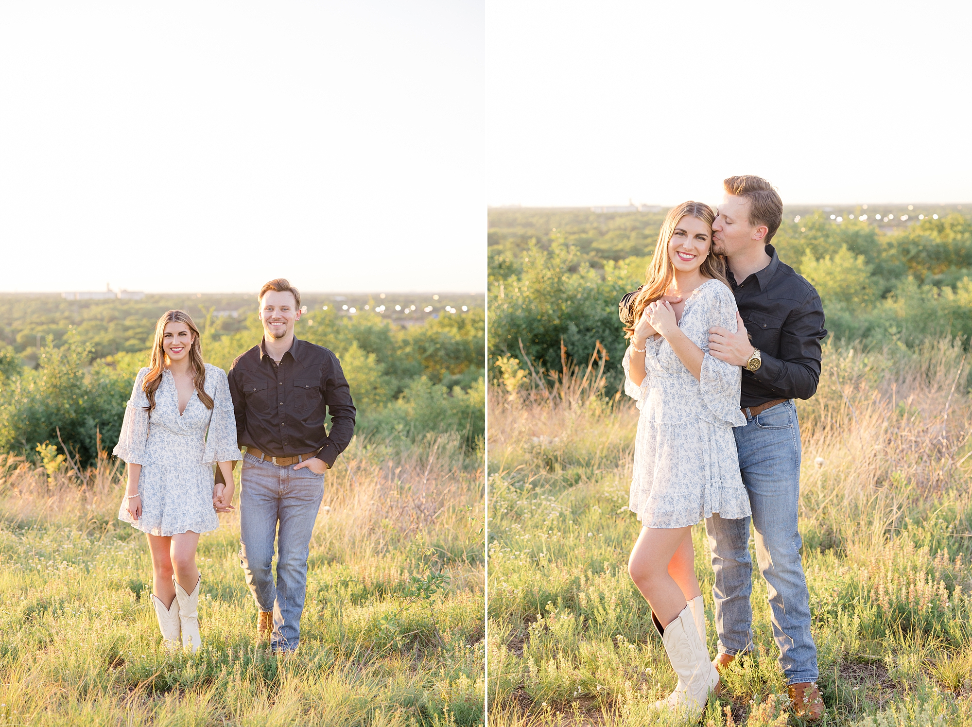 sunset engagement session in Fort Worth TX on hill