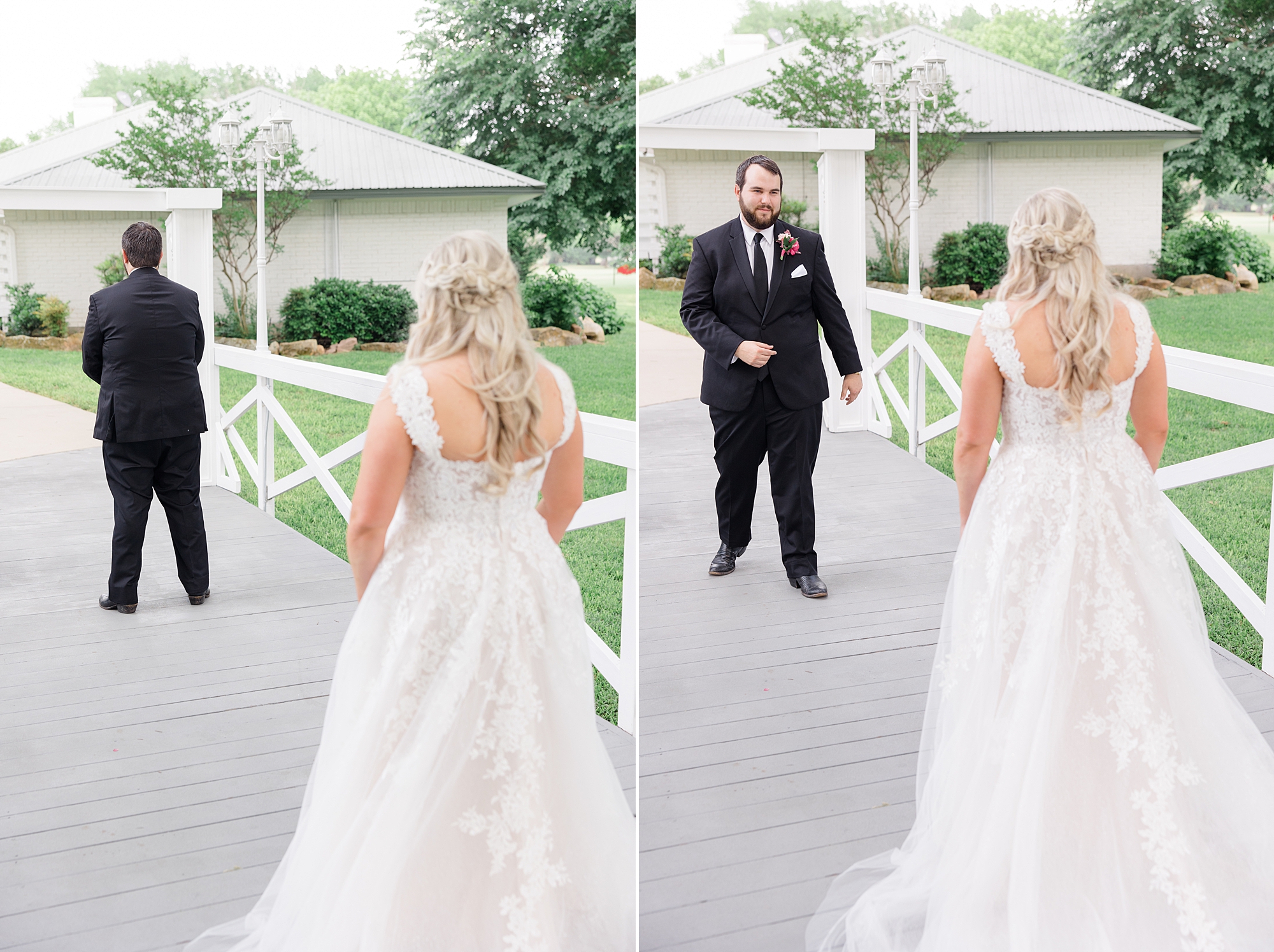 groom turns to see bride during first look