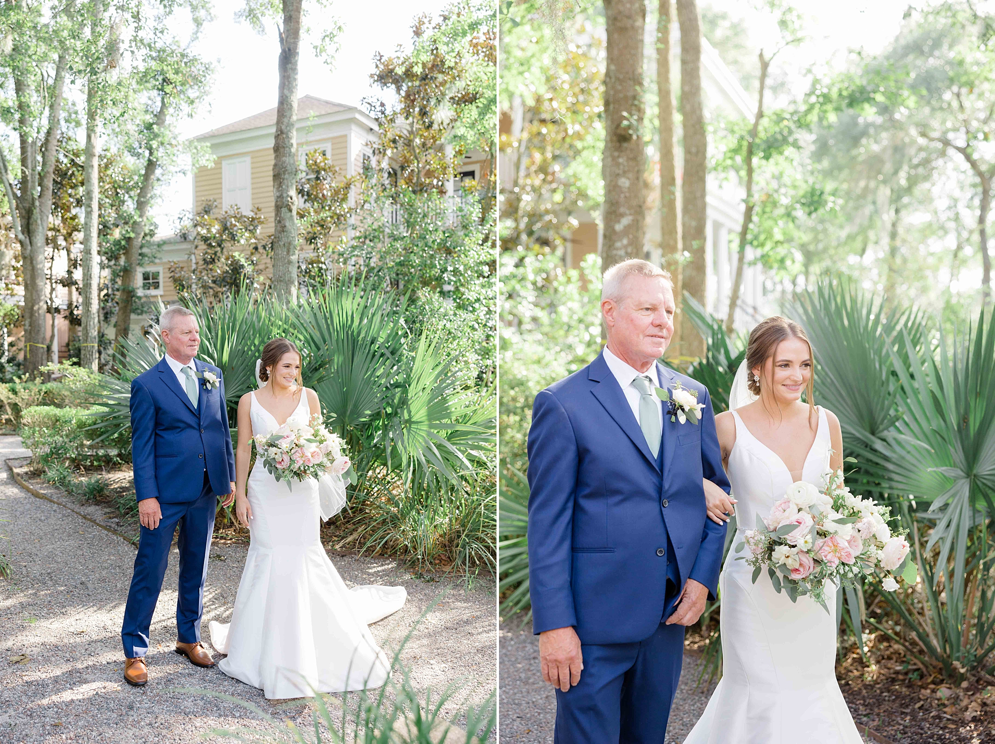 dad and bride wait to walk up aisle during ceremony 