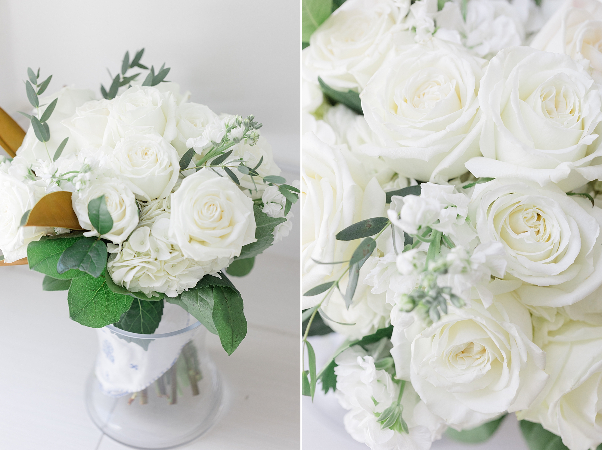 wedding bouquet of white roses for bride 