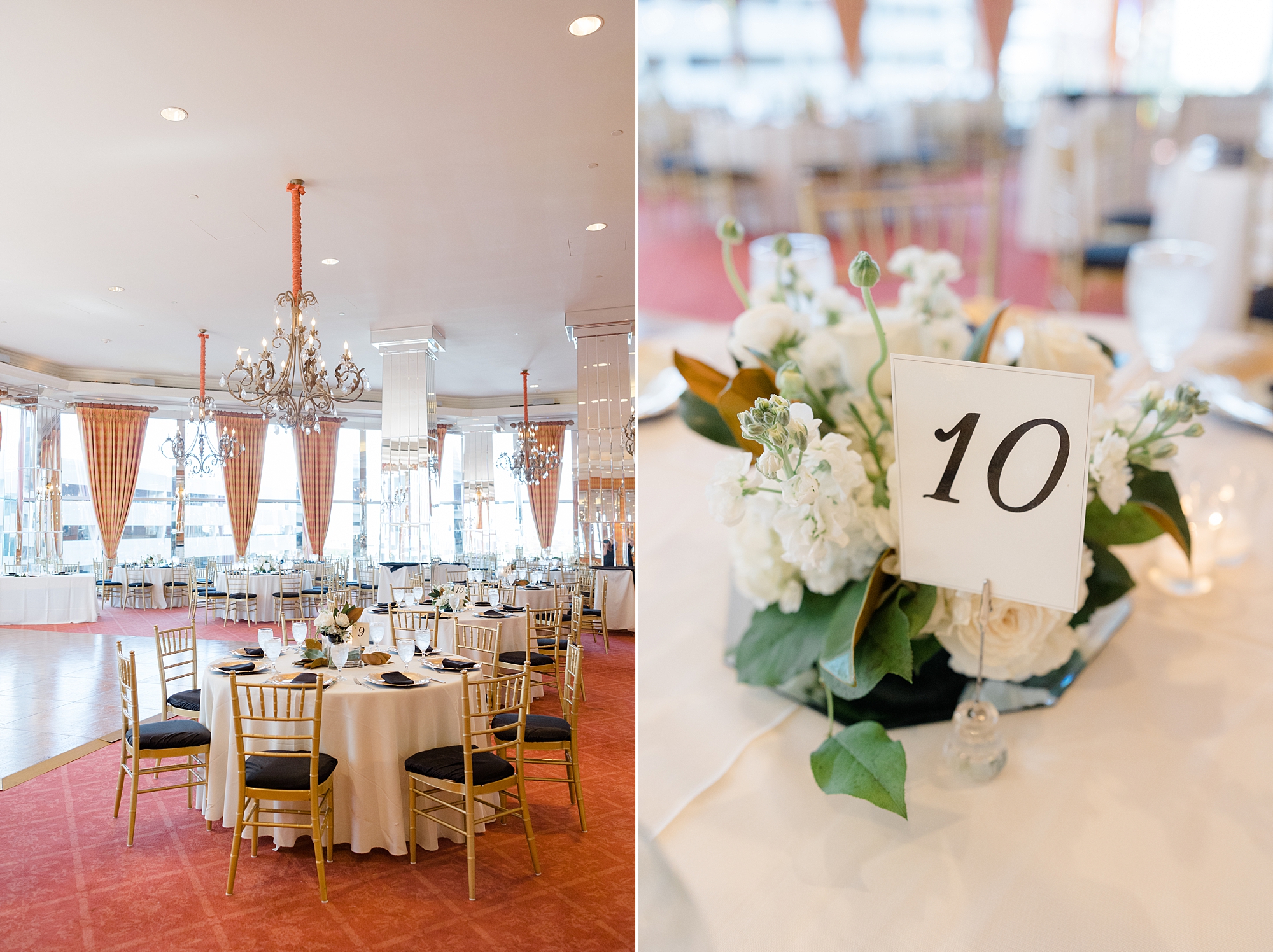 Fort Worth City Club wedding reception with ivory rose centerpieces 
